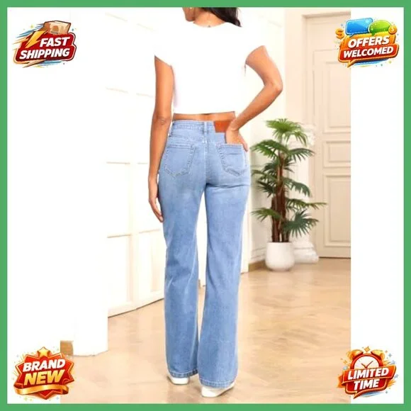 High Waisted Wide Leg Jeans Stretchy Straight Fit Denim Pants